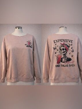 Graphic 'Expensive and Talks Back' Pink Crewneck Sweatshirt